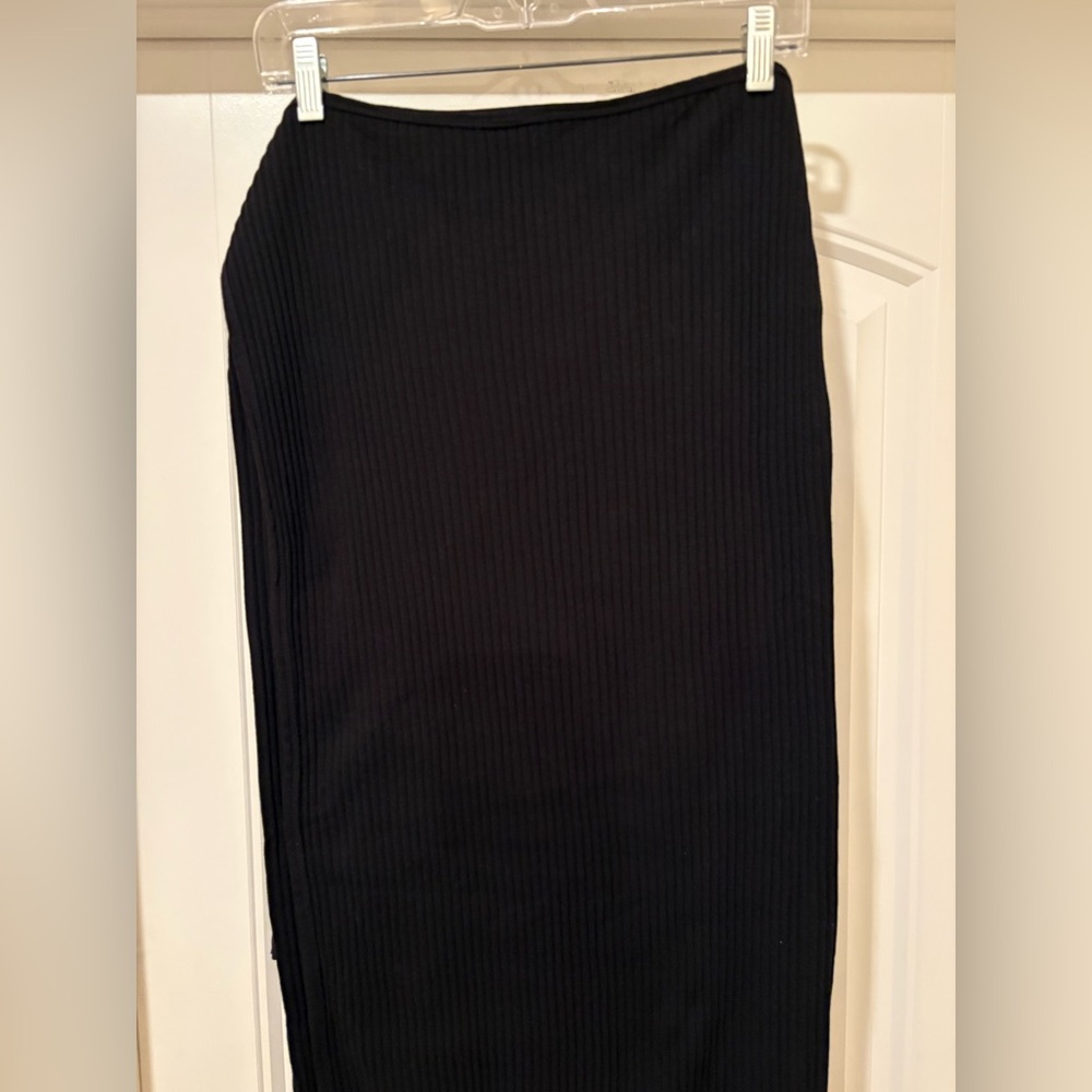 Baserange Brig Skirt Large NWT Black Organic Cotton Ribbed Wrap Midi Skirt - Picture 9 of 15